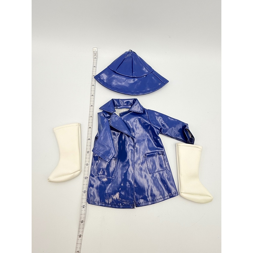 Vintage Blue Vinyl Raincoat Hat White Boots Outfit Set Mod